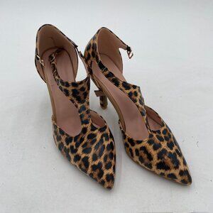 Brown Pointed Toe D'Orsay High Heel T Strap Pump Cutout Strappy Party Shoes